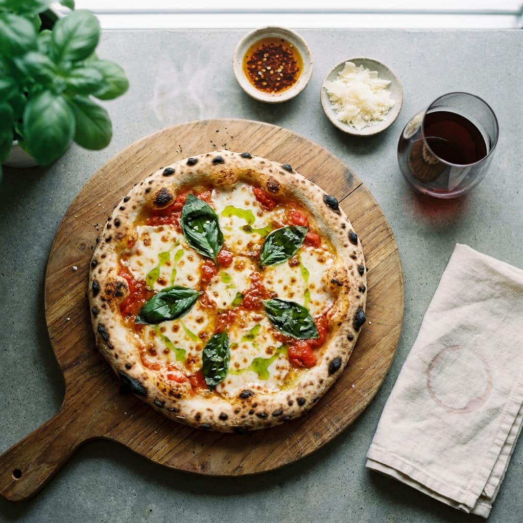 Wood-fired 72-hour Margherita pizza from the Full Kitchen