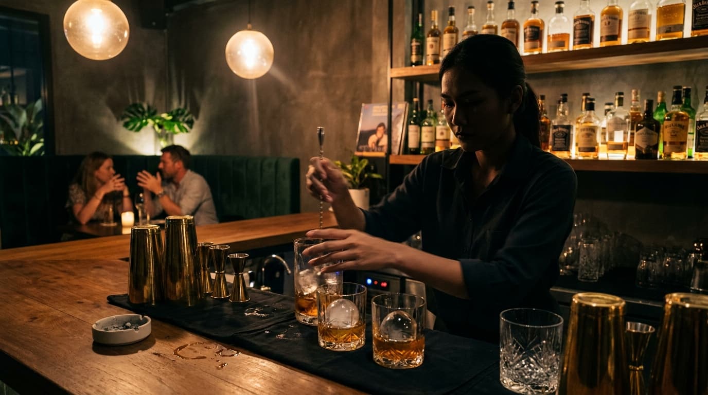 Urban Ground at night — dark intimate Speakeasy, cocktails, live music, hidden hush